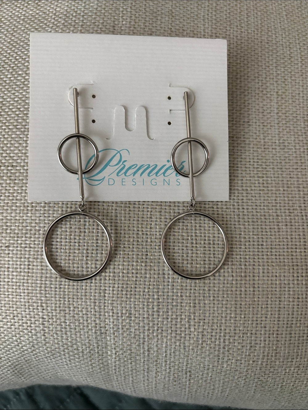 Premier Designs Silver Double Hoop Drop Earrings